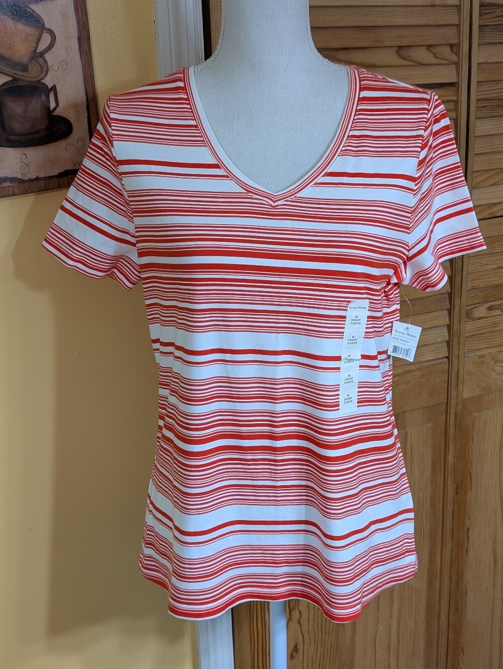 STUDIO WORKS The Studio Tee Striped V-Neck Top M NWT